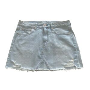 American Eagle Outfitters Denim Mini Skirt Light Blue Distressed Raw Hem Size 6